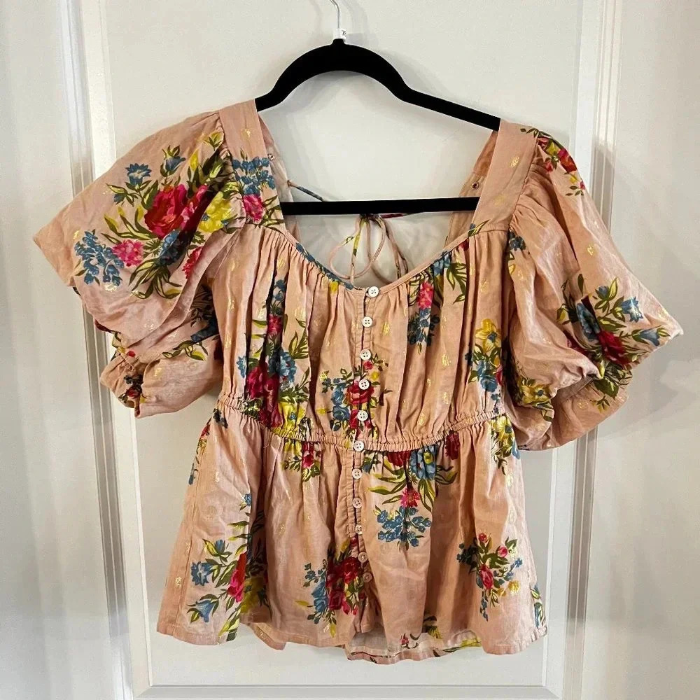 B18 Anthropologie Love the Label Rosette Babydoll Blouse Size Small - Picture 3 of 7